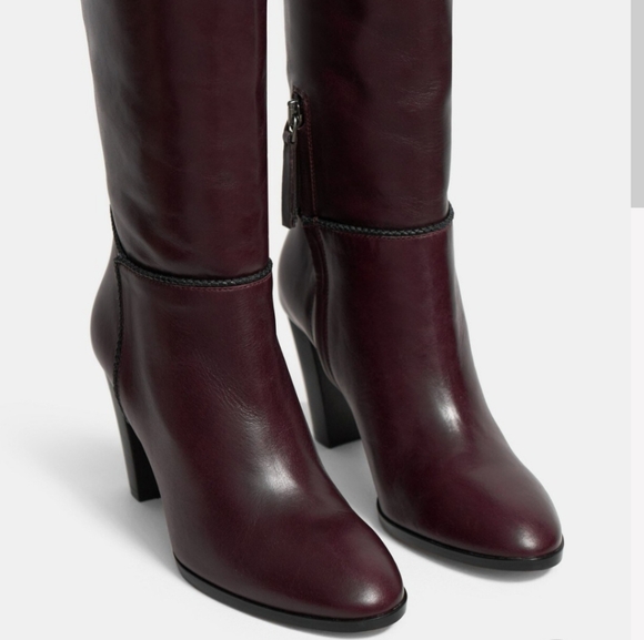 Theory Knee Boot in Wine Red Leather Size 37/7 NWT - Picture 5 of 15
